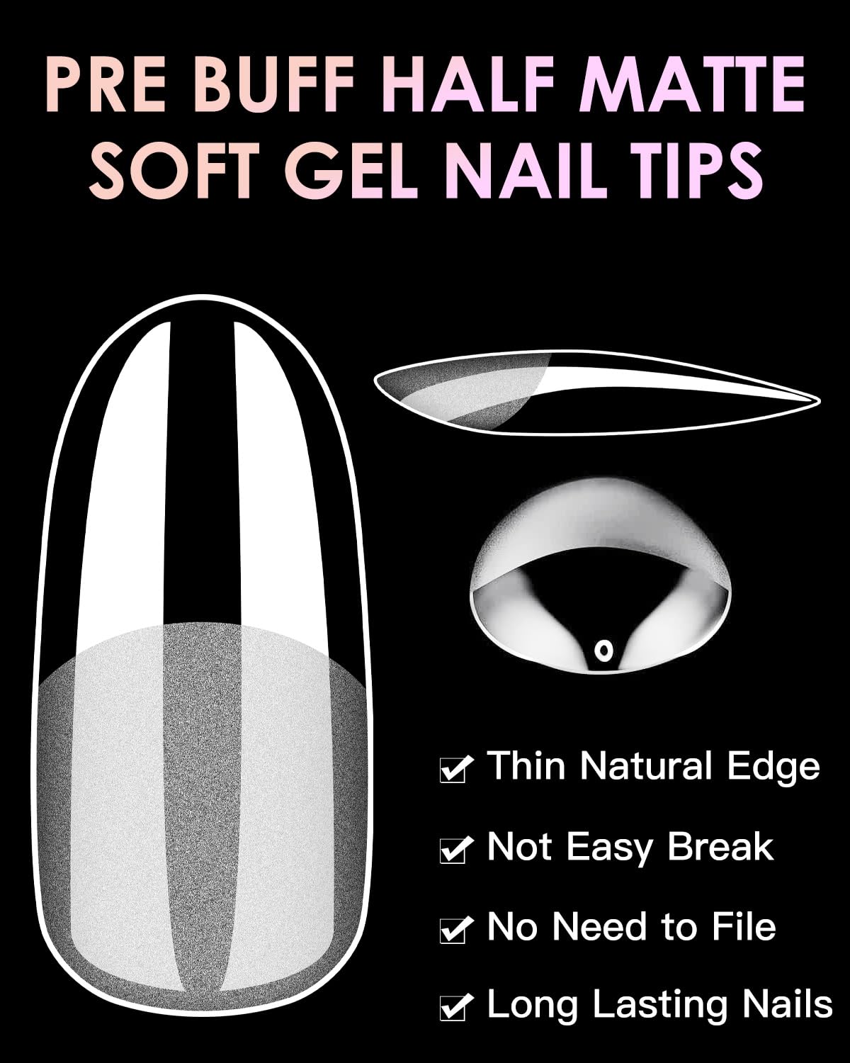 Medium Round Nail Tips,120PCS Pre Almond Round Buff Full Cover Shaped Nail Extenison Tips Half Matte Gel Nail Tips Acrylic False Nail Tips