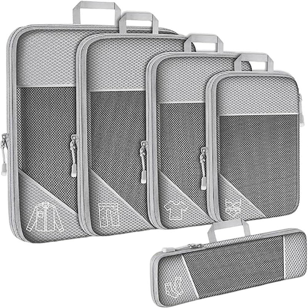 5 Pack Packing Cubes for Travel Ultralight Expandable Suitcase Organizer Bags with Double Zipper for Carry-on Luggage, Cruise, Vacation