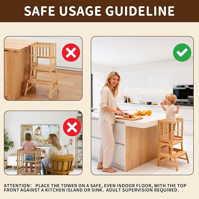 COSYLAND Kids Kitchen Step Stool Helper with Gloves Removable Anti-Drop Railing Safety Rail, Non-Slip Mat Standing Tower Stepping Stool for Toddlers Bathroom Sink Counter Learning 1.5-3 Years White