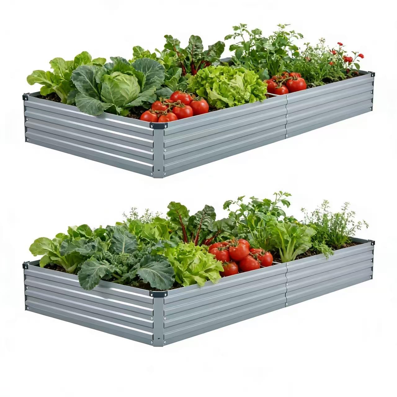 Foxlang 8x4x1ft(2 PCS) Galvanized Raised Garden Bed,Outdoor Planter Box Metal Patio Kit Planting Bed for Vegetables Flowers Herb,Gray