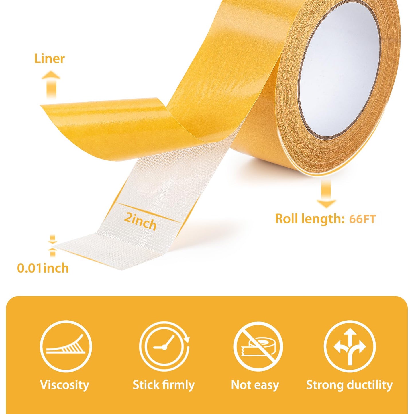 Double Sided Tape Heavy Duty, 2 Inch x 66 Feet Fiberglass Mesh Double Stick Adhesive Tape, Fabric Tape For Clothes Making DIY Crafts, Paste Photo, Rug Fixed, Floor, Wall Decor, Office Decor,