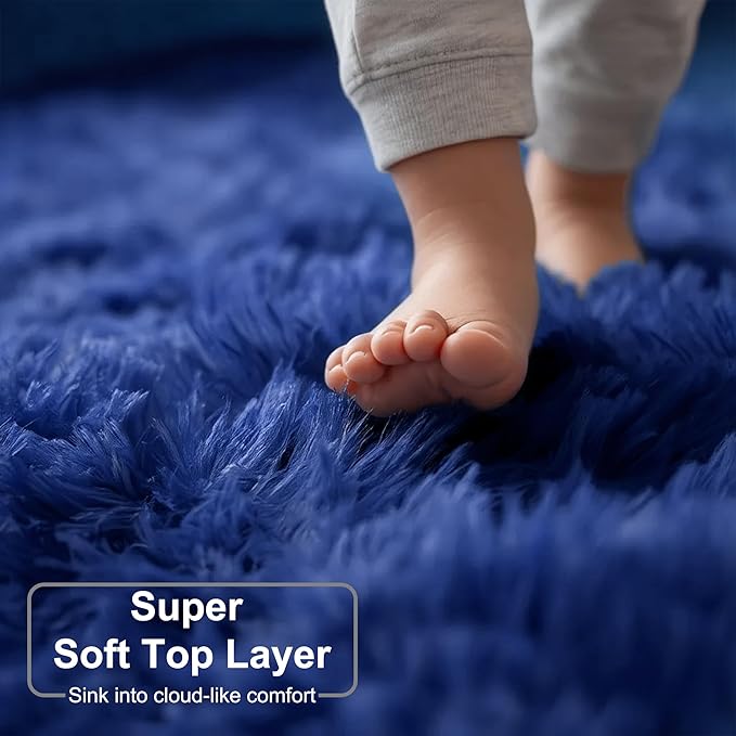 Navy Blue Round Rug 6Ft for Boys Bedroom, Large Fluffy Fuzzy Circle Area Rugs for Kids Playroom, Living Room Decor Aesthetic, Cute Shaggy Plush Floor Royal Dark Blue Carpet for Dorm Teen Baby Nursery