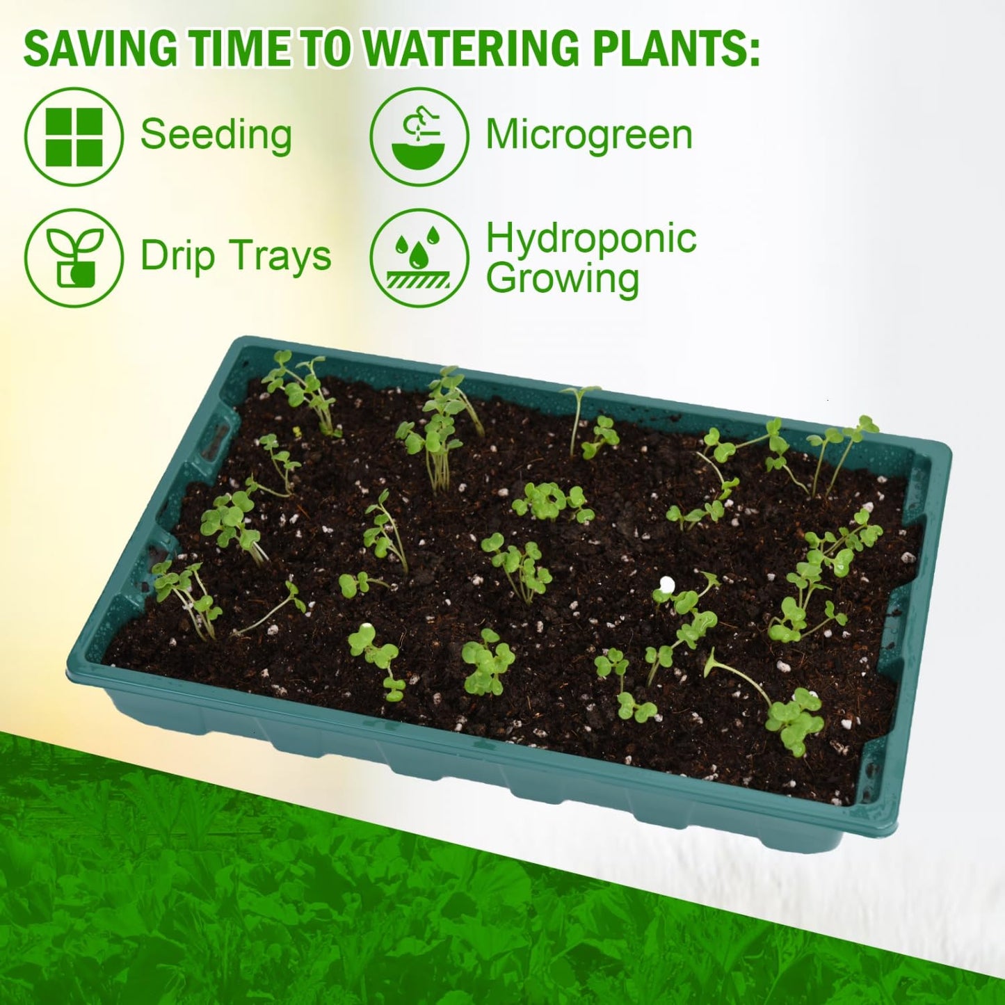 YoleShy 10 Pack Seed Starter Tray Reusable Plastic Plant Seedling Starter Trays Thickened Sturdy Durable for Germination Growing Microgreens Planting Propagation, Without Drain Holes, 14.5"x9", Green