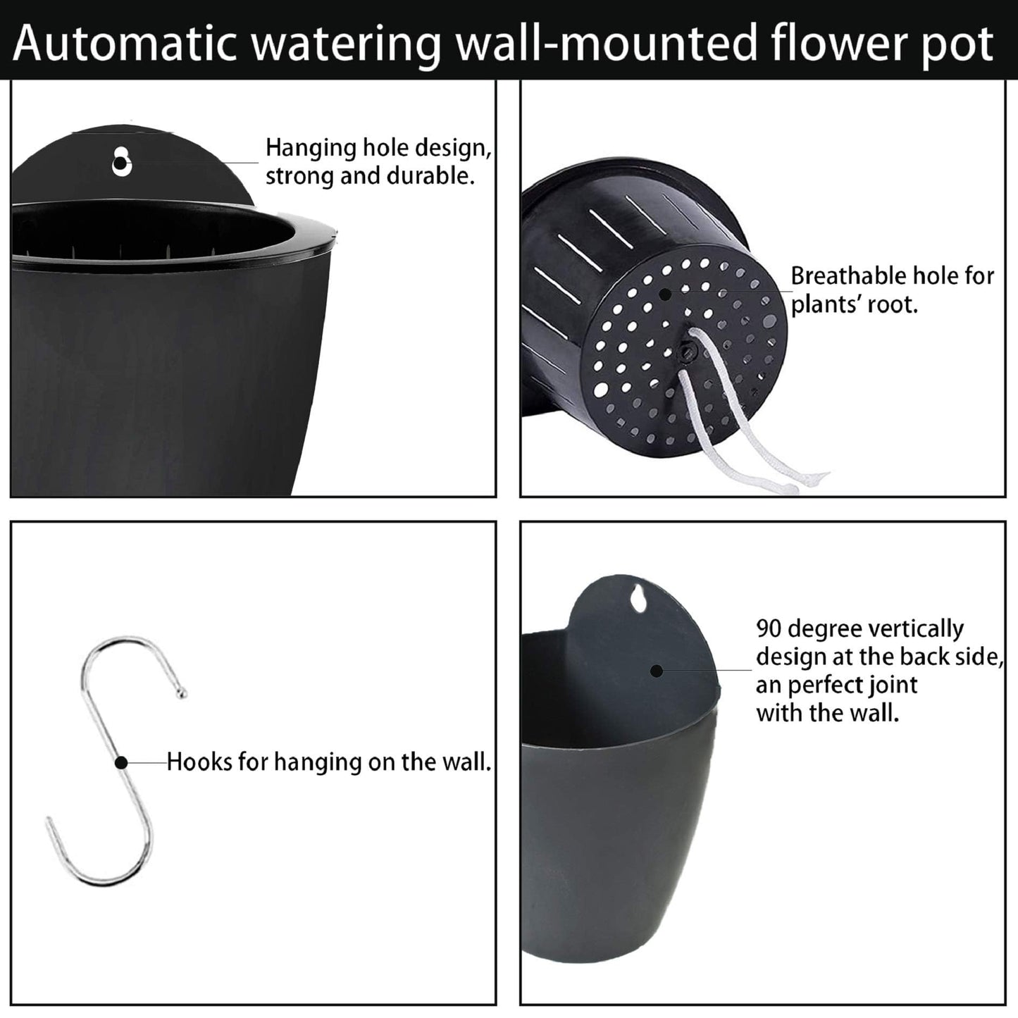 elfinrm 7Pack Self-Watering Plant Flower Pot Wall Hanging Plastic Planters Size 7 inch with 7 Hooks Replacement for Plants Flowers Indoor Outdoors