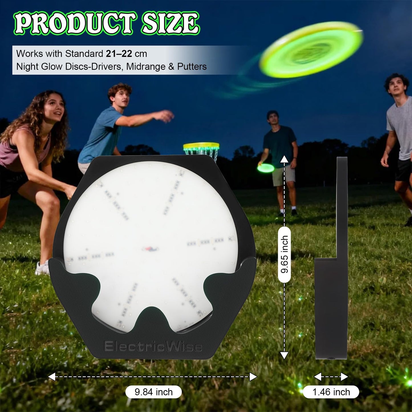 ElectricWise Disc Golf Glow Charger, Fast LED Charging Stand for Glow Discs, Portable UV Light Station Accessory for Night Play, Outdoor Practice, Backyard Fun and Tournament Games(Black)