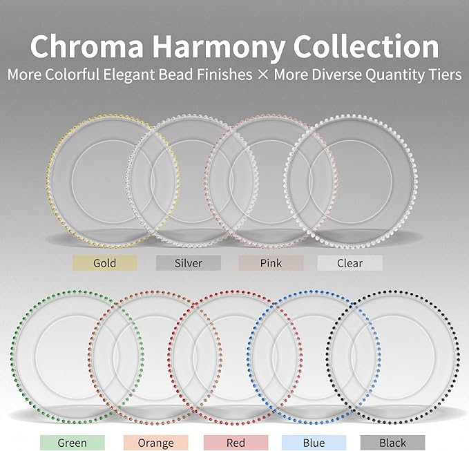 12 Pack Clear Charger Plates Bulk Wedding, 13 Inch Plastic Round Dinner Chargers with Red Beaded Rim, Acrylic Round Decorative Plates for Wedding Party Home and Tabletop Decor (Red)