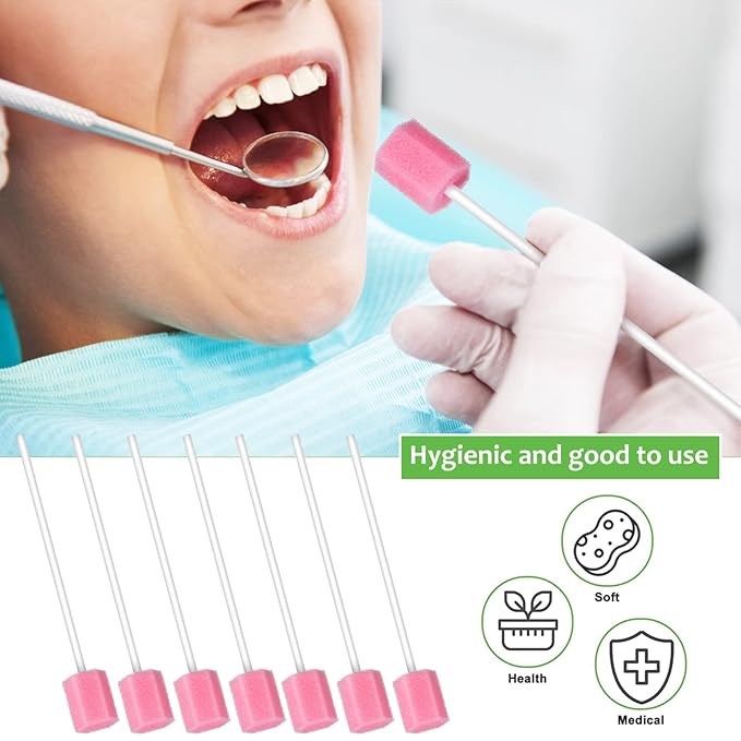Operitacx 250 Count Disposable Oral Swabs Hexagon Pink Mouth Sponges for Teeth Cleaning Daily Oral Care for Adults and Kids