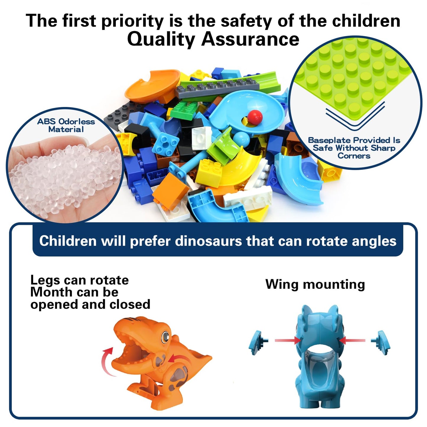 Anpcso Marble Run Building Blocks, Dinosaurs Marble Track Toy Classic Large Bricks for 3 4 5 6 7 + Year Old Boys Girls Kids, Bricks Compatible with All Major Brands