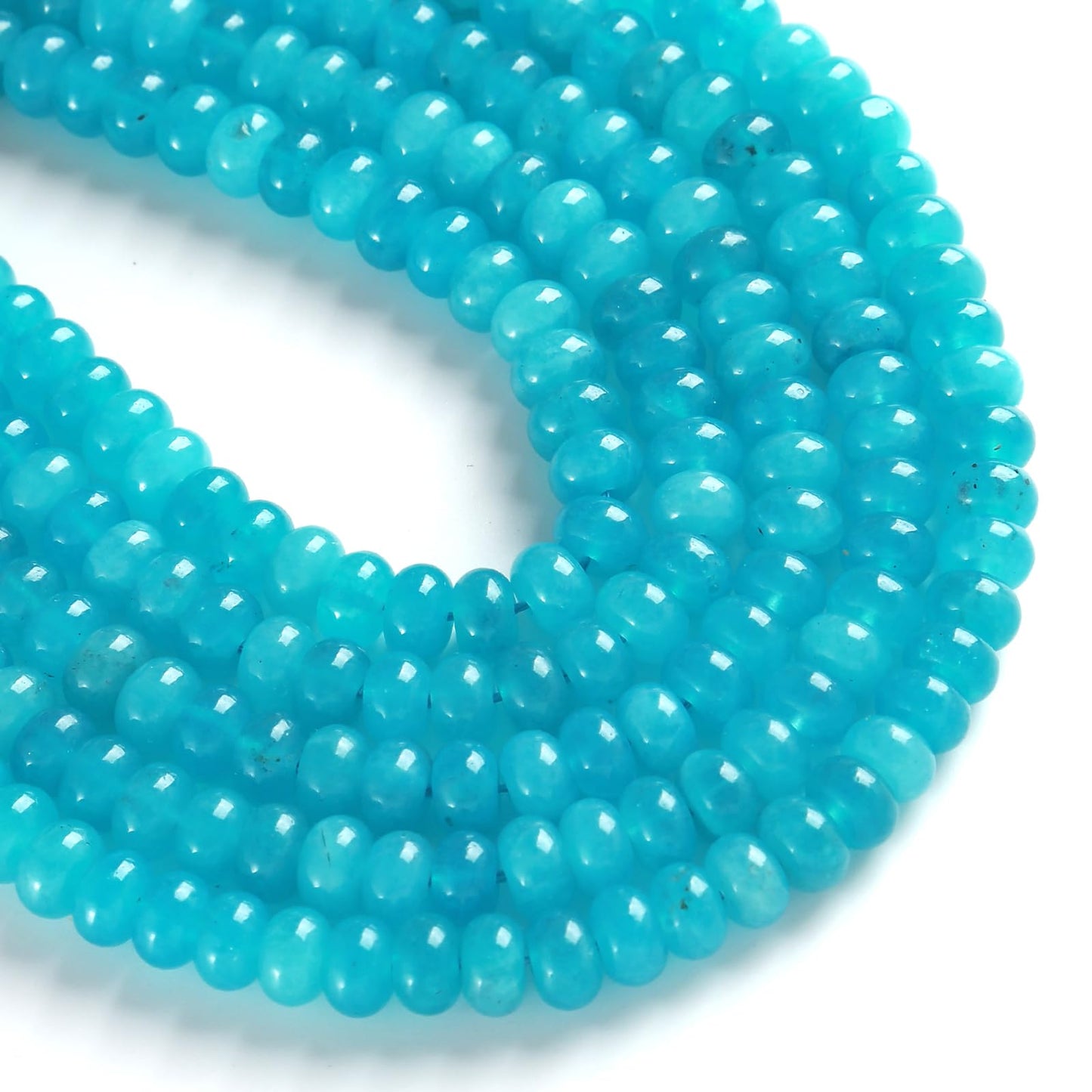 76pcs 5x8mm Natural Stone Blue Amazonite Jade Rondelle Spacer Loose Beads Abacus Disk Stone Round Loose Gemstone Beads for Jewelry Making DIY Bracelet Necklace
