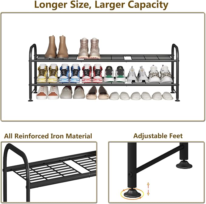LINZINAR Shoe Rack 2 Tier Storage Organizer for Closet Entryway Metal Black