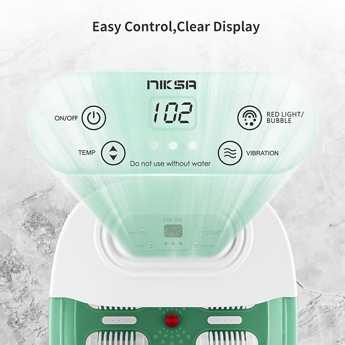 Niksa Foot Spa Bath Massager with Heat, Bubbles, Vibration and Red Light,4 Massage Roller Pedicure Foot Spa Tub for Feet Stress Relief,Foot Soaker with Mini Acupressure Massage Points Green