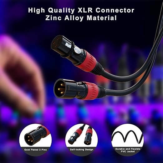 AuxLink XLR Cables 50ft 6Pack, Microphone Cable, Balanced XLR Male to Female Mic Cable Gold-Plated 3-Pins XLR Speaker Cables Compatible with Microphones, Stage Lighting, Speaker Systems and More