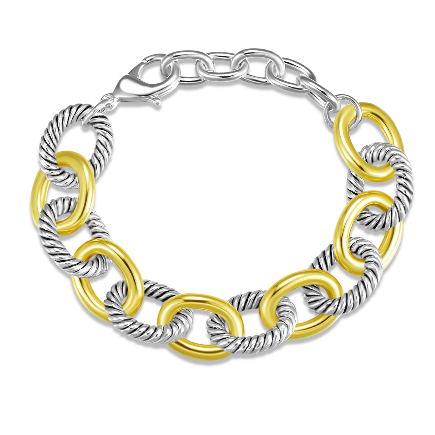 UNY JEWEL Bold Statement Cable Link Bracelet Oversized Round Two Tone Twisted Wire Chain Designer Inspired Fashion Jewelry for Women (Bold Statement Two Tone)