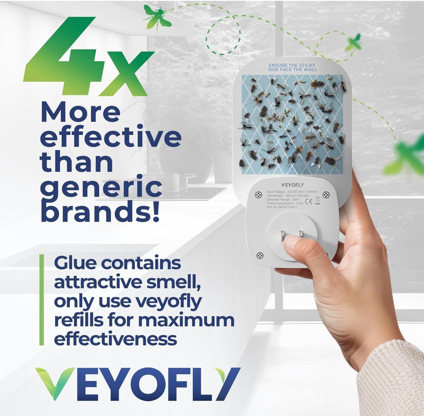 VEYOFLY Fly Catcher Indoor, Fly Trap Indoor, (1 Device + 2 Refills) Fruit Fly Traps for Indoors, Gnat Traps for House Indoor, Bug Killer, Fly Trap, Plug in Light Flying Insect Trap