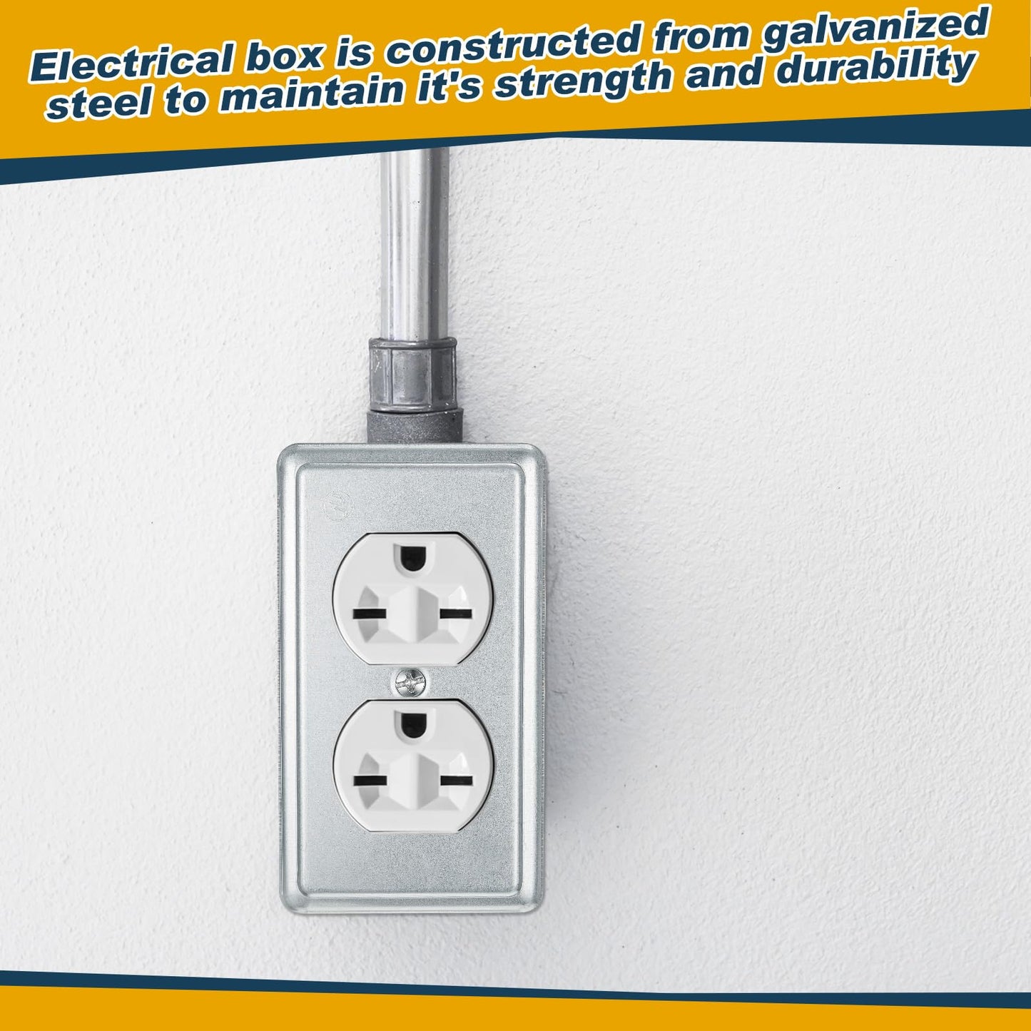 Copkim 8 Set 4 x 2 Inch Electrical Junction Box with Cover Square Plenum Box Galvanized Steel Metal Outlet Boxes, Ten 1/2'' Knockouts, 1-7/8" Deep, 13 Cu. in. Capacity (Duplex Receptacle Cover)