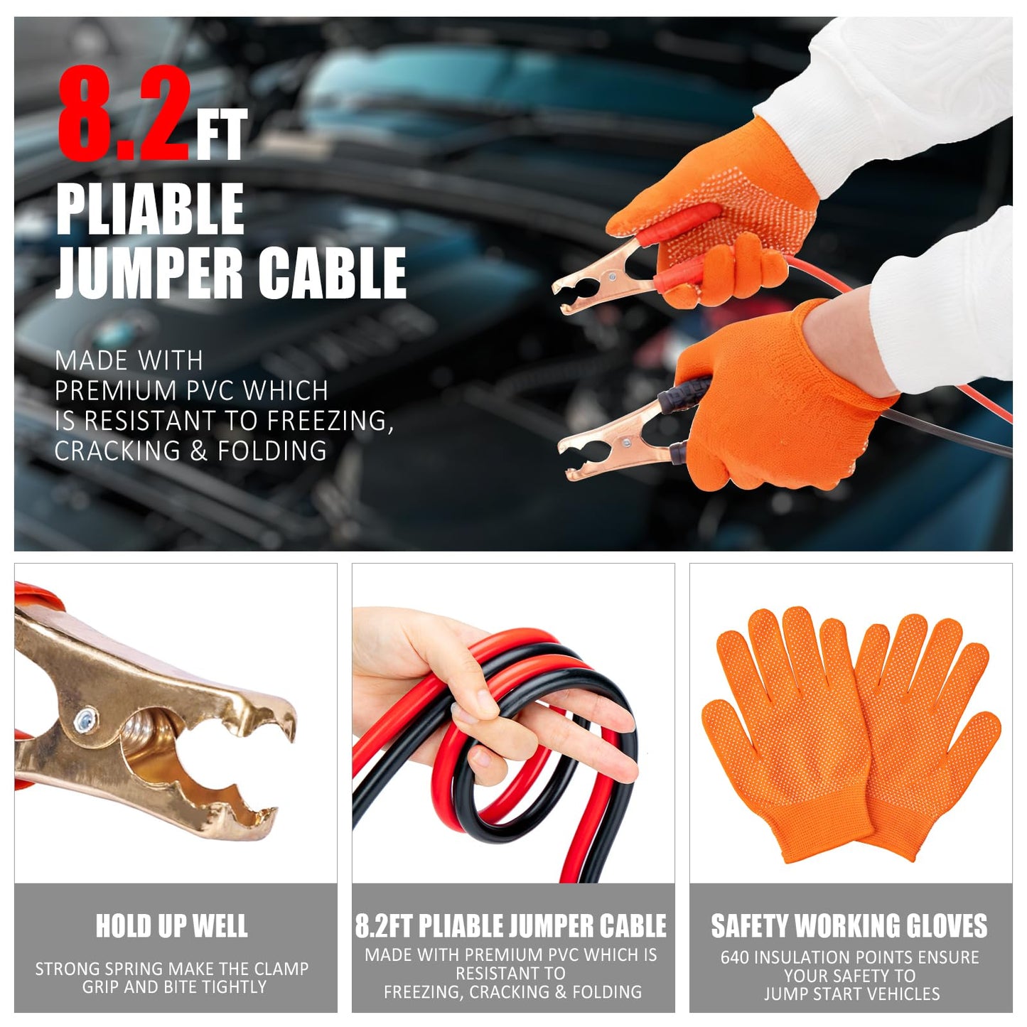 AUTODECO Car Emergency Roadside Assistance Kit with Jumper Cables Tire Inflator Automotive Kit for Car Vehicle（Orange）