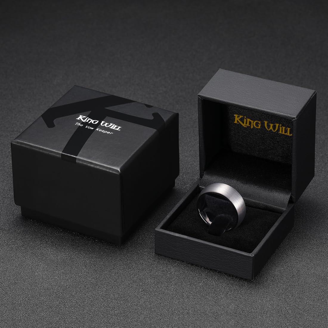 King Will 8mm Gunmetal Mens Wedding Band, Domed Brushed Tungsten Carbide Rings for Men Women, Comfort Fit, Durable, Size 10.5