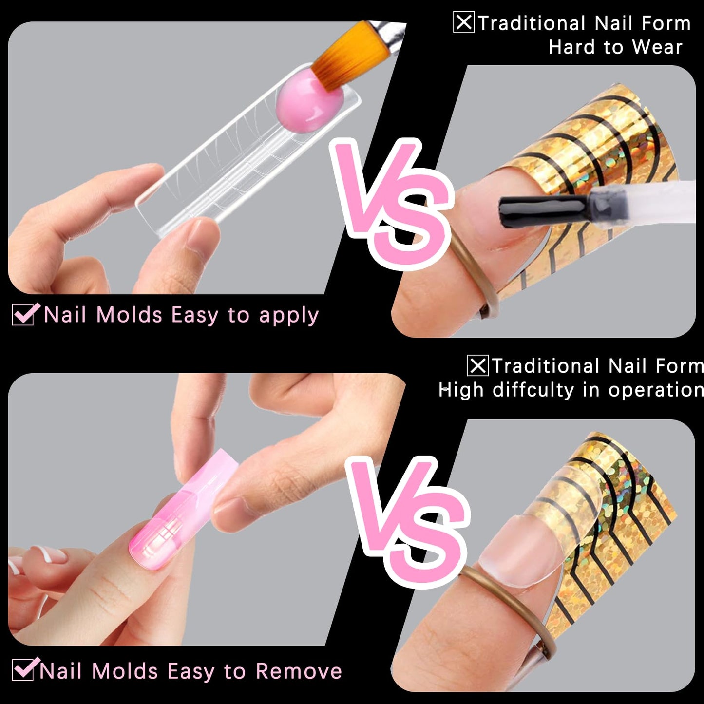 Vnjaoi 120 Pcs Poly Extension Gel Dual Nail Forms + 60 PCS Silicone French Manicure Stickers for Gel Manicure Art Design Salon DIY at Home