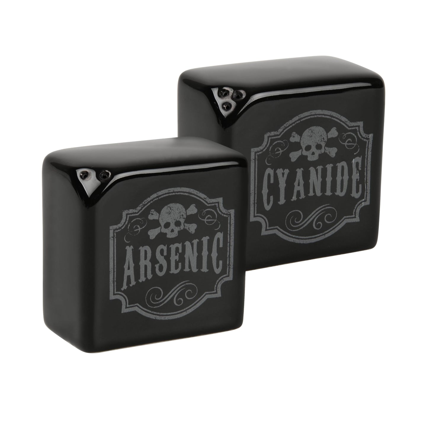 Funny Salt and Pepper Shakers - Arsenic and Cyanide Halloween Decor, Spooky Goth Decor, Gothic Home Decor, Witch Kitchen Accessories, Oddities and Curiosities - Gothic Decor (Black)