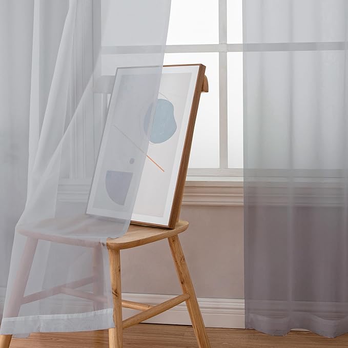 Chyhomenyc Sheer Light Grey Curtains 90 inches Long 2 Panels, Light Filtering Soft Airy Solid Elegant Voile Window Treatment Drapes for Bedroom Living Room Wedding Party Decor, 42 Wx90 L Inches