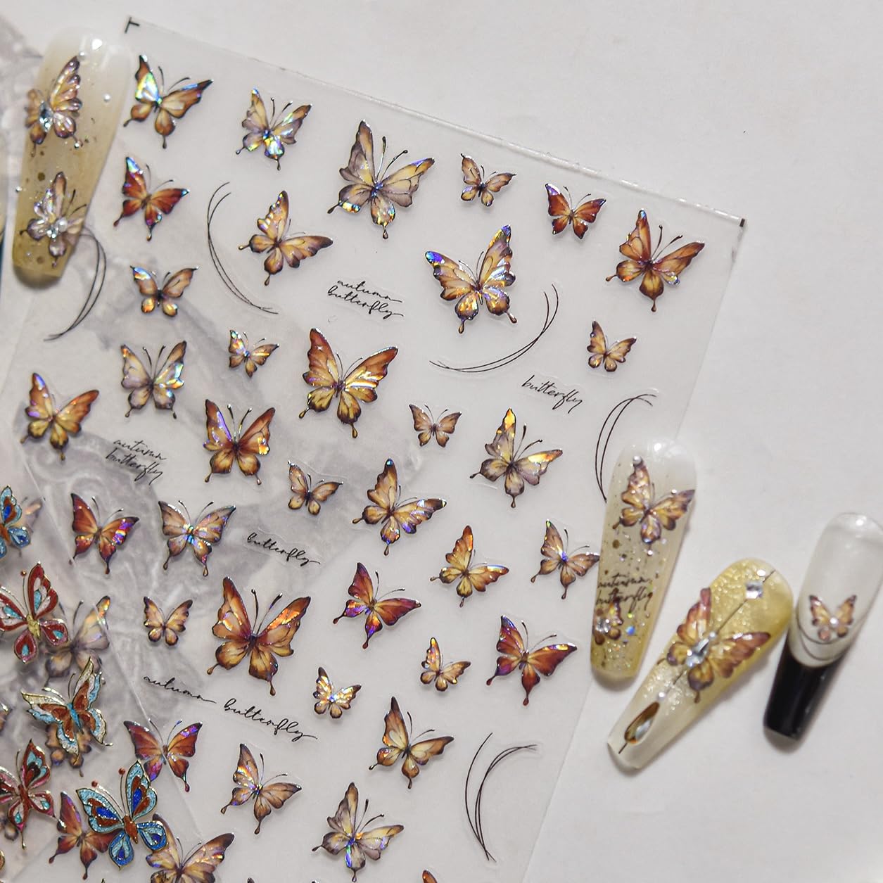Phuryllic 3D Nail Stickers for Nail Art, Embossed Self-Adhesive Cute Nail Charms & Decals for DIY Nails, Easy-to-Apply Nail Design Supplies & Accessories for Home Manicure-Autumn Vibe Butterfly