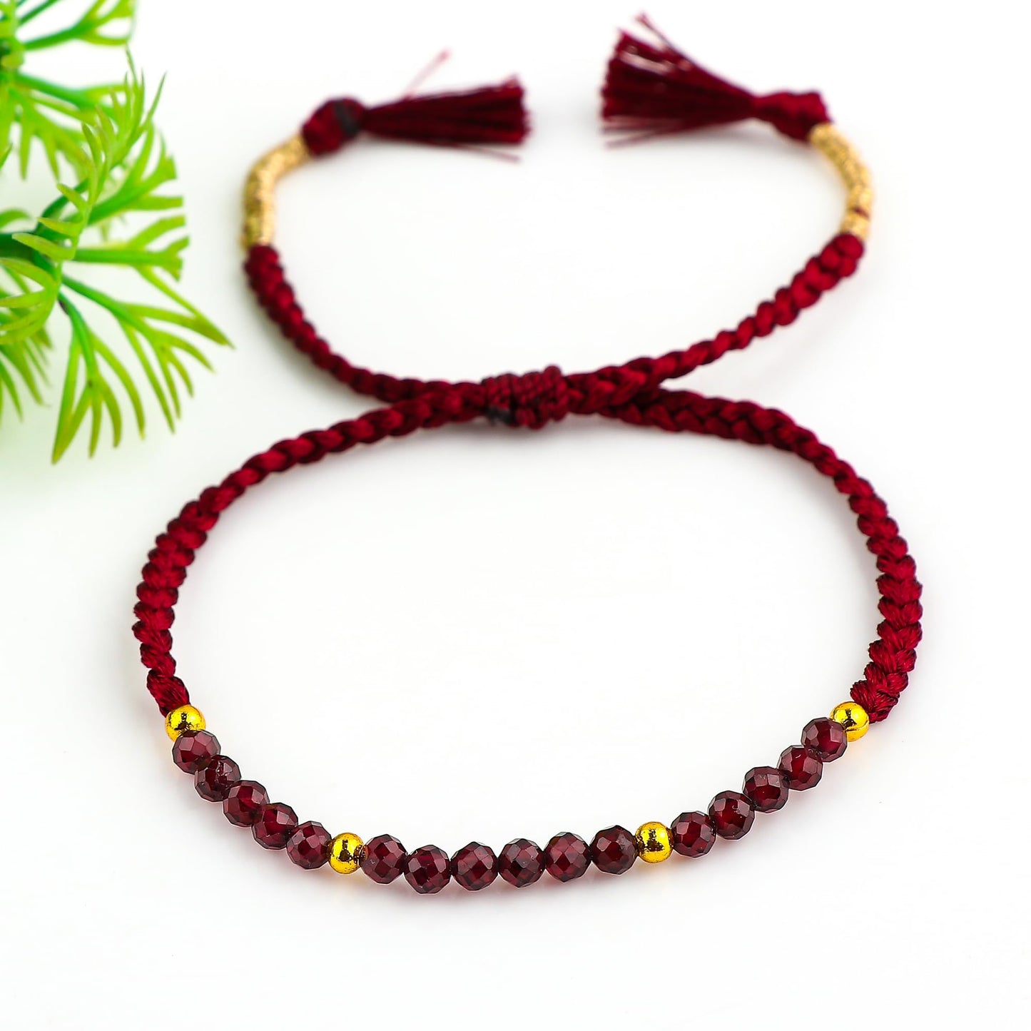 GEMSYMPHONY Red Garnet Gemstone Beads Braided Bracelet – 3.5mm Natural Stone Beads, Handmade Adjustable Braided Rope Bracelet, Healing Crystal Jewelry for Men & Women, Unisex Boho Gift (Red Garnet)