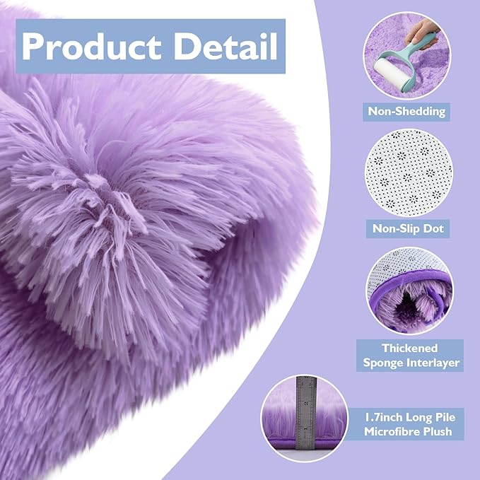 yulidayang Purple Fluffy Round Area Rugs for Bedroom,6'X6'Shag Circle Area Rugs for Girls Room,Non Slip Fuzzy Plush Rug for Kids Room Living Room and Dorm Home Decor Rug