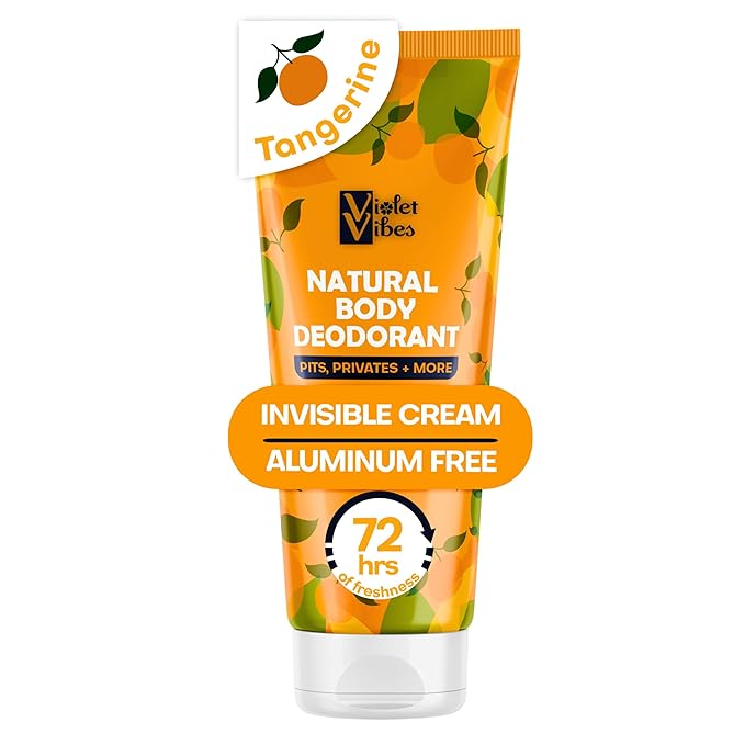 Violet Vibes Deodorant Cream for Women | Hypoallergenic & Gentle On Skin | Noni Leaf Extract, Aluminum-Free, Sensitive Skin, Fresh Odor Control for Whole Body 100mL (3.4 fl oz.) (Tangerine)