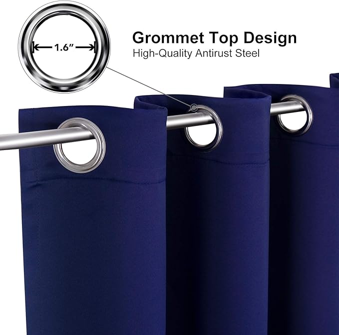 ChrisDowa Grommet Blackout Curtains for Bedroom and Living Room - 2 Panels Set Thermal Insulated Room Darkening Curtains (Navy Blue, 52W x 45L)