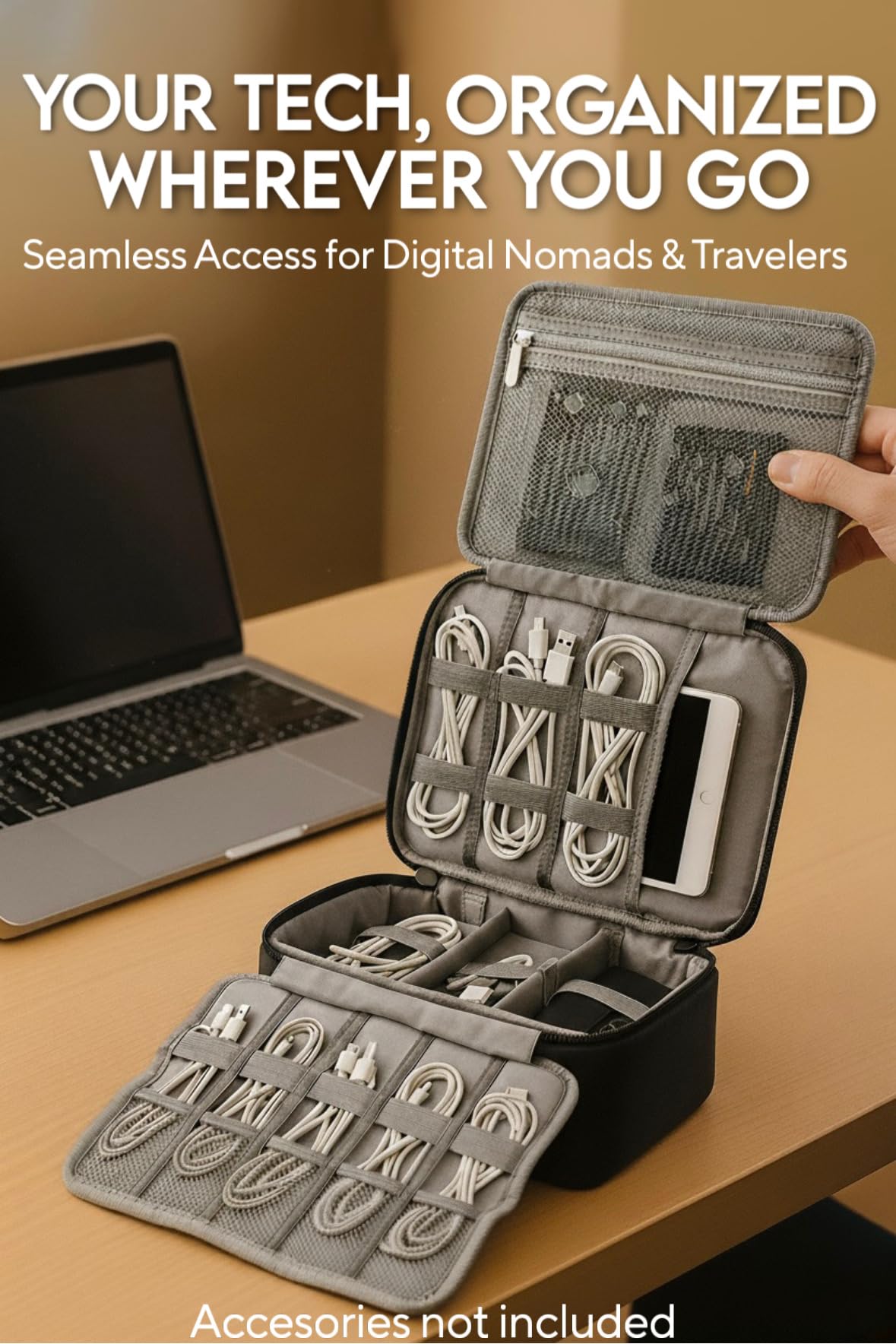 eCarry Electronics Organizer Case - Multi-Layer Full Flat Opening With Compartments and Pockets - Cord Organizer for Accessories, Cables, Electronics Travel