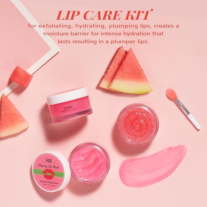 Stocking Stuffers Lip Mask Set, Lip Scrub & Lip Butter, Overnight Lip Treatment Set Enriched With Skin Softening Ceramide & Watermelon and Hydrating Shea Butter, For A Softer & Smoother Pout