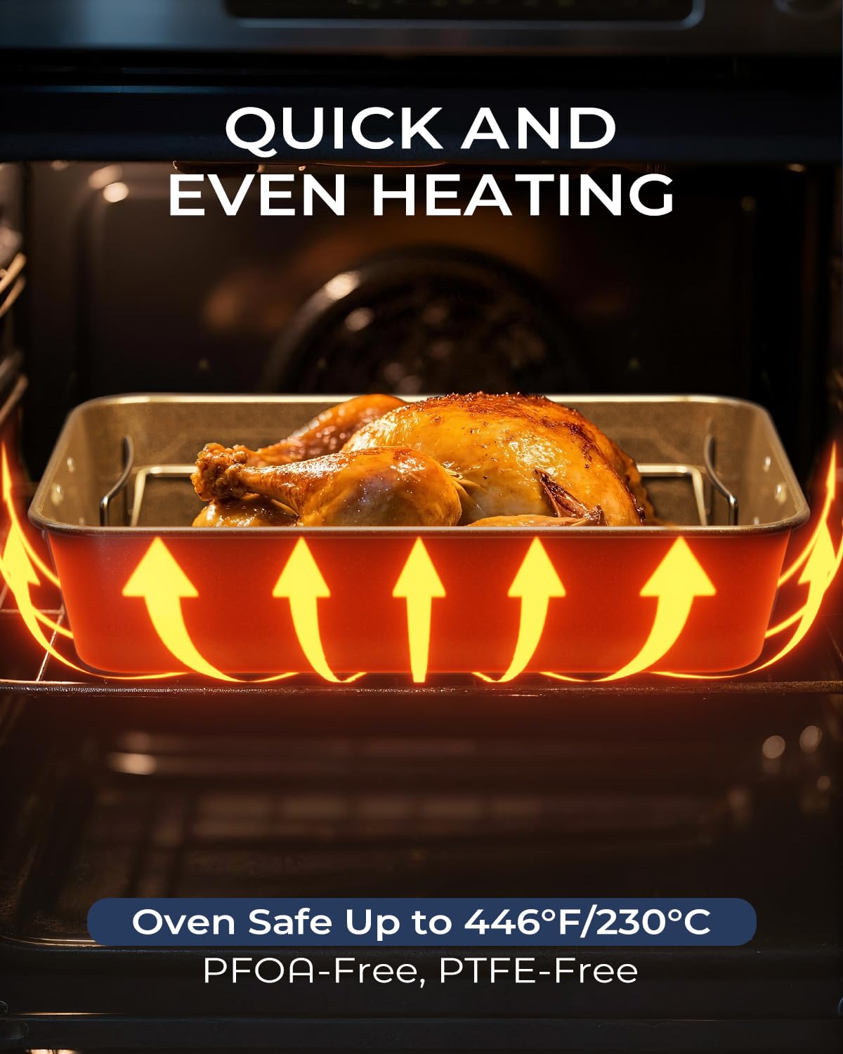 Armorbear Turkey Roasting Pan with Rack Non stick Carbon Steel Roaster 16x11 Inch, Dishwasher Safe, Deep Baking Broiler Pan for Oven Chicken, Bacon, Black