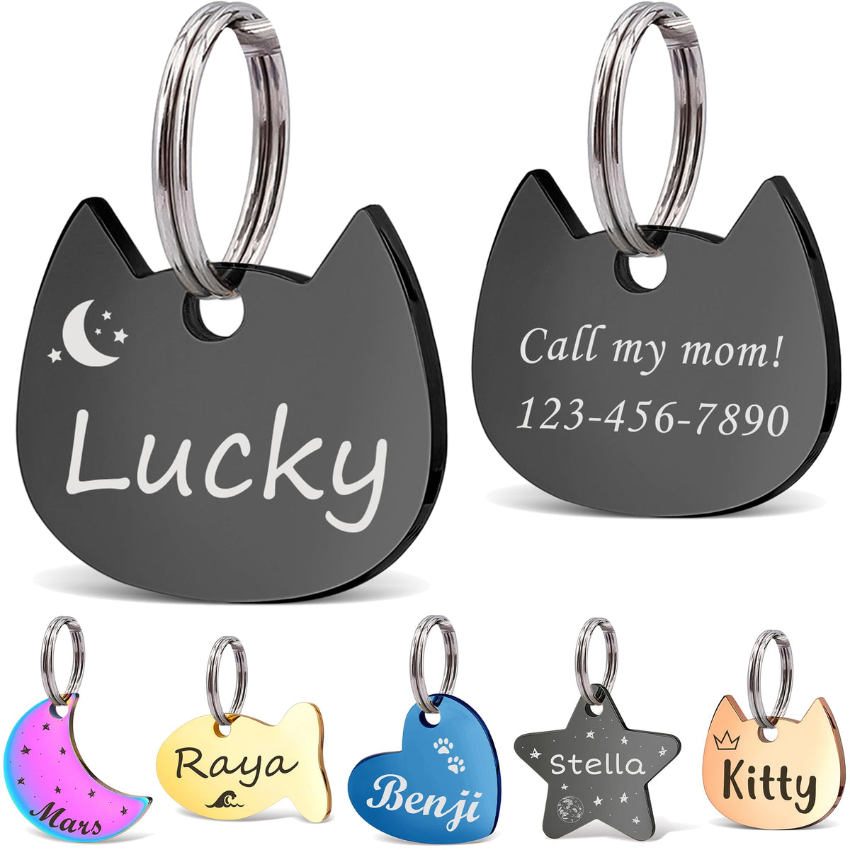 Anavia Small Size Dog Cat ID Tags, Small/XS Personalized Color Plated Stainless Steel Puppy Kitten Name Tags, Customized Engraved Nameplate Pet Collar Tag (Blue, Star)