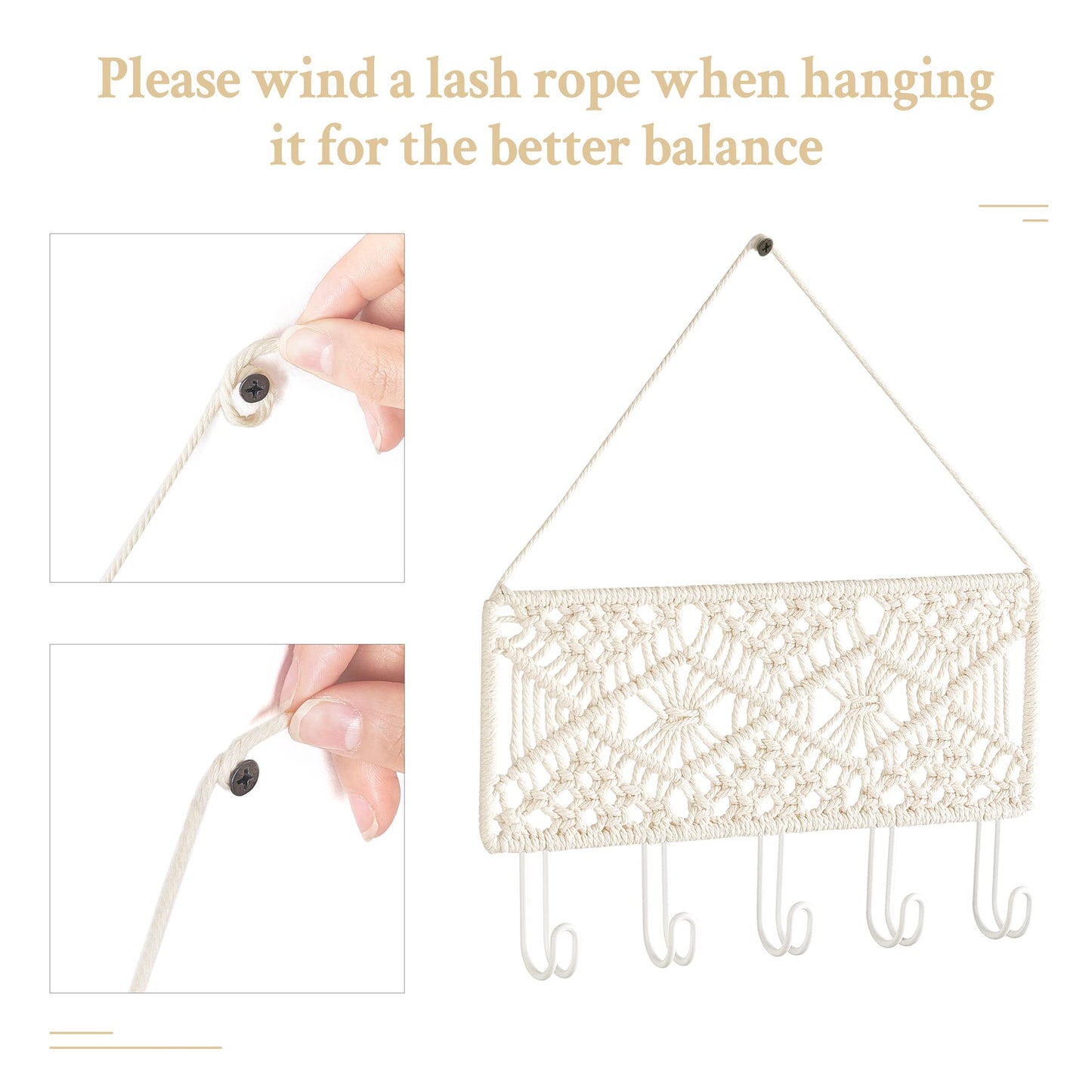 Mkono Macrame Hanging Shelves Key Holder Boho Wall Decor
