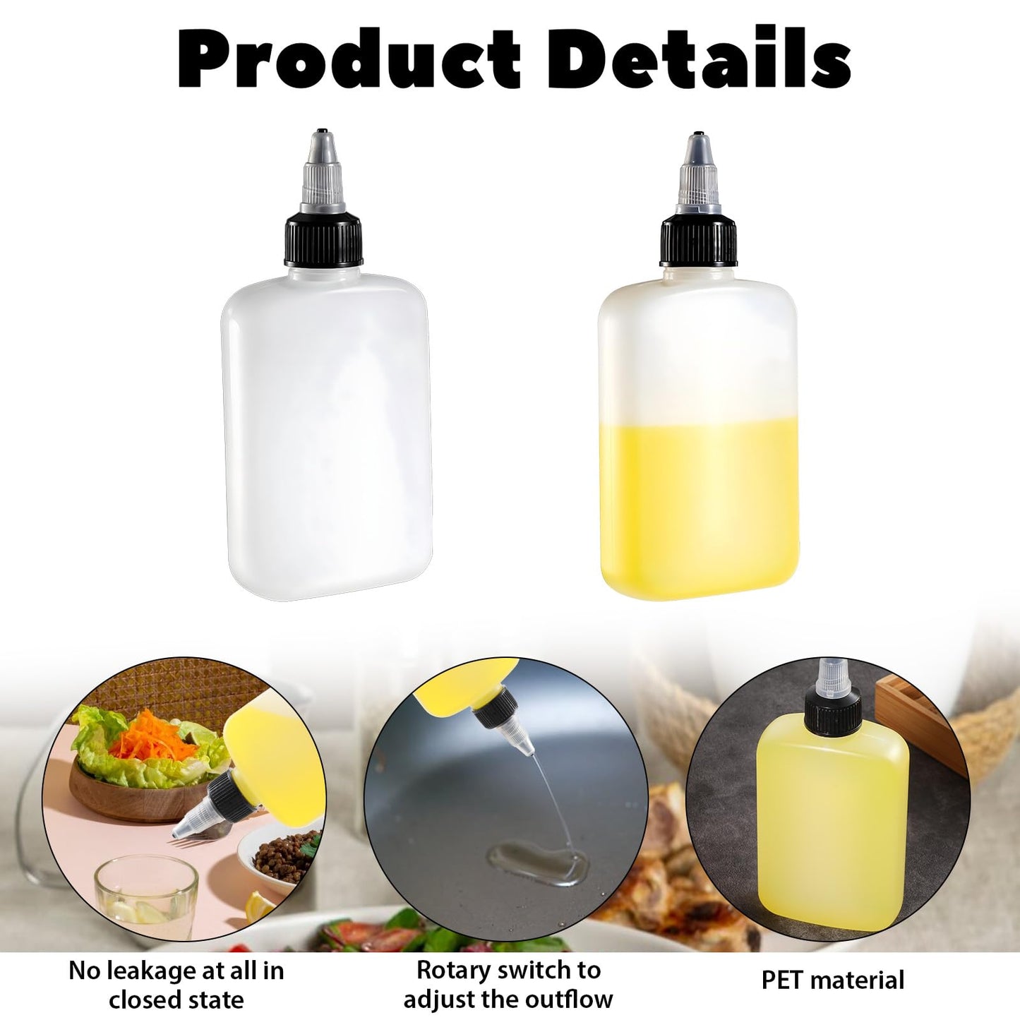 KALIONE Oil Dispenser Bottle for Camping & Cooking, 4oz Squeeze Condiment Bottle, 2 Pack, High Density Polyethylene, 118.29ml, Reusable, Leak-proof Screw Cap