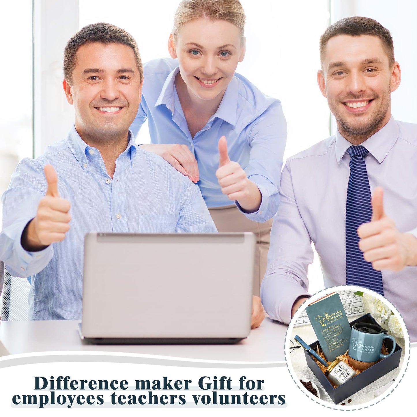 Vesici 4 Pcs Difference Maker Gift for Women Men Difference Maker Mug Notebook Candle Motivational Pen Employee Appreciation Gift for Teacher Volunteer Nurse Coworker Secretary(Dark Blue,Word)