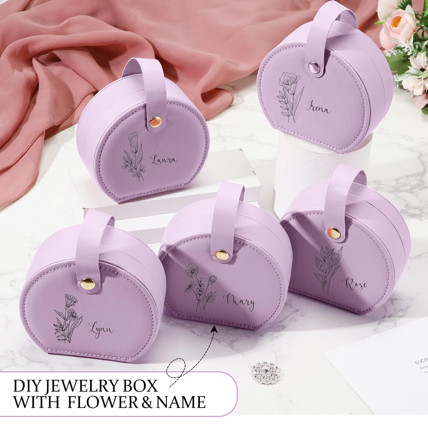 Weysat 12 Pack Travel Jewelry Case Bulk Mini Leather Bridesmaid Jewelry Gift Box Small Earring Storage Organizer (Purple)