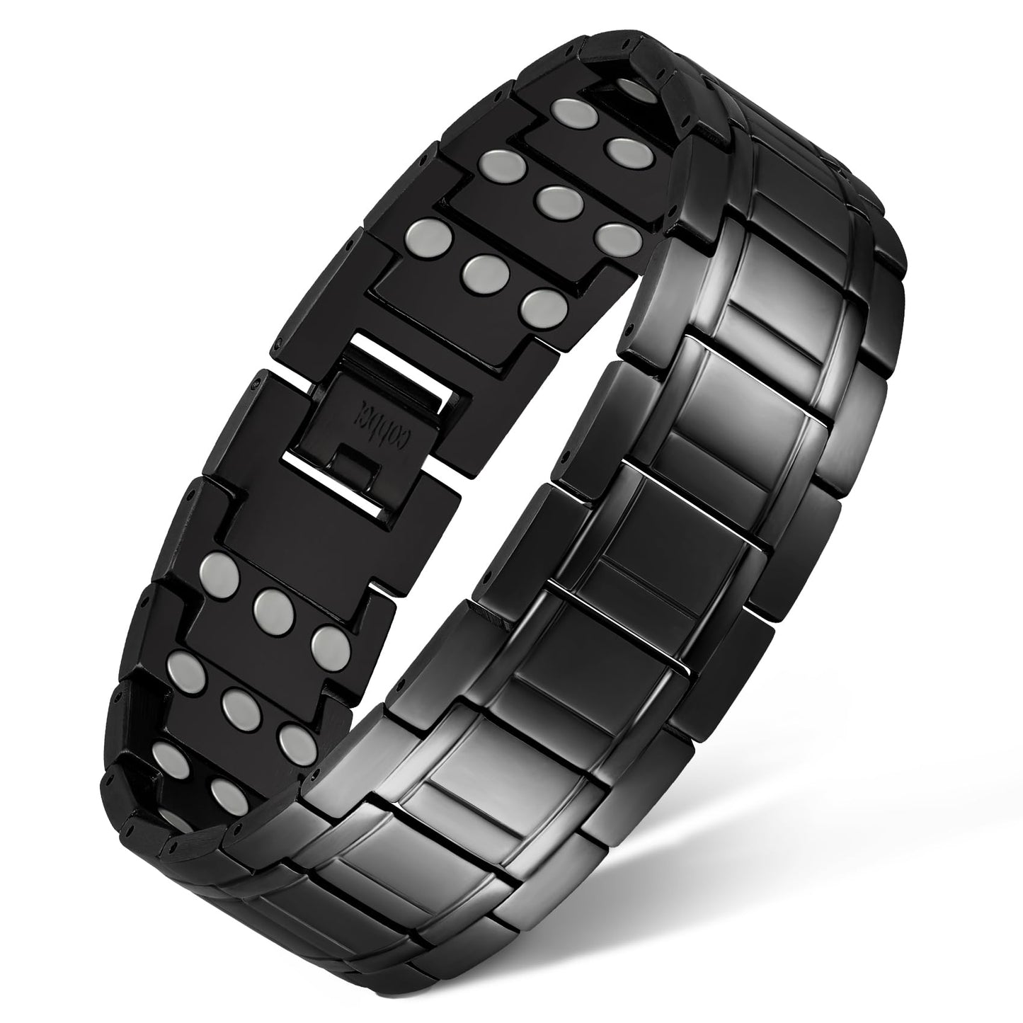 Feraco 3X Strength Copper Magnetic Bracelet for Men - 99.99% Pure Copper with 3800 Gauss Magnets(Black)