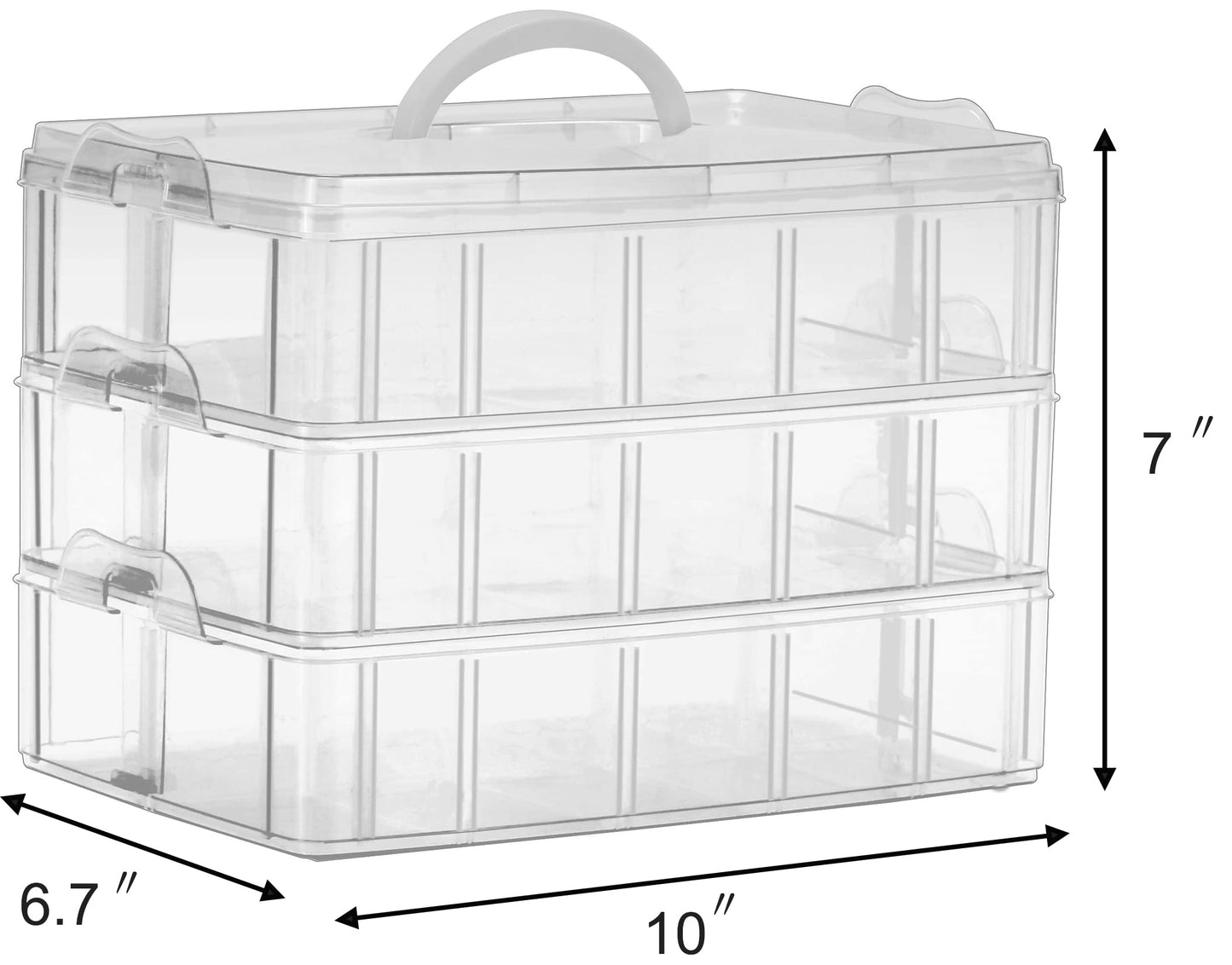 Sooyee 3-Tier Stackable Craft Organizers and Storage Box Plastic with 30 Compartments for Bead, Toys,Dolls, Arts and Craft, Washi Tape, Rock Collection, Ribbons,Clear