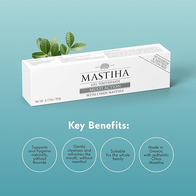 Mastihashop Multi Action Gel Toothpaste with Chios Mastiha - Fluoride-Free, Menthol-Free, Gluten-Free Greek Natural Toothpaste Gel - Gentle, Vegan-Gluten Free Oral Hygiene for The Whole Family