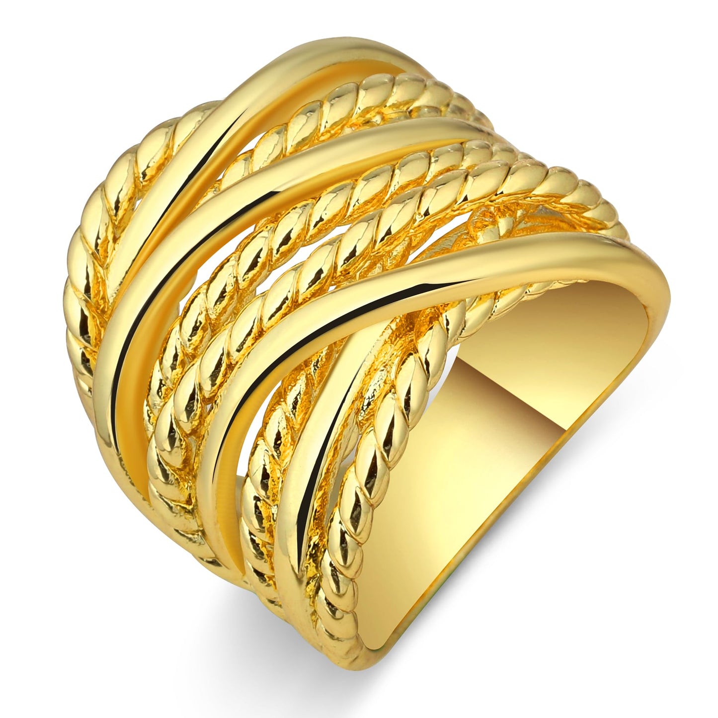 Mytys Gold and Silver Statement Rings for Women Wire Intertwined Design 14K Gold Plated Silver Band Ring Wide Index Finger Rings Costume Jewelry (Gold, 8)