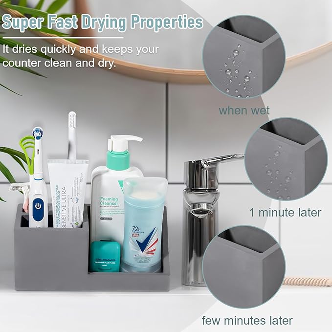 Diatomite Toothbrush Holders for Bathrooms, Quick Dry Electric Tooth Brush and Toothpaste Organizer Bathroom Accessories for Countertop, Vanity, Sink - Dark Grey