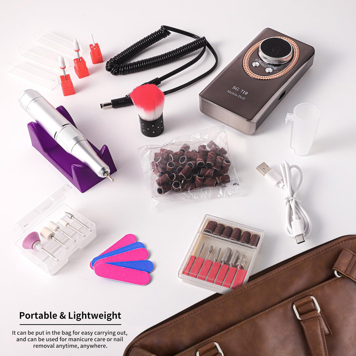 Electric Nail File for Acrylic Nail Kit 45000RPM Electric Black Nail Drill Professional Manicure Pedicure Set with Nail Drill Kit Bits Efile Cordless for Manicure