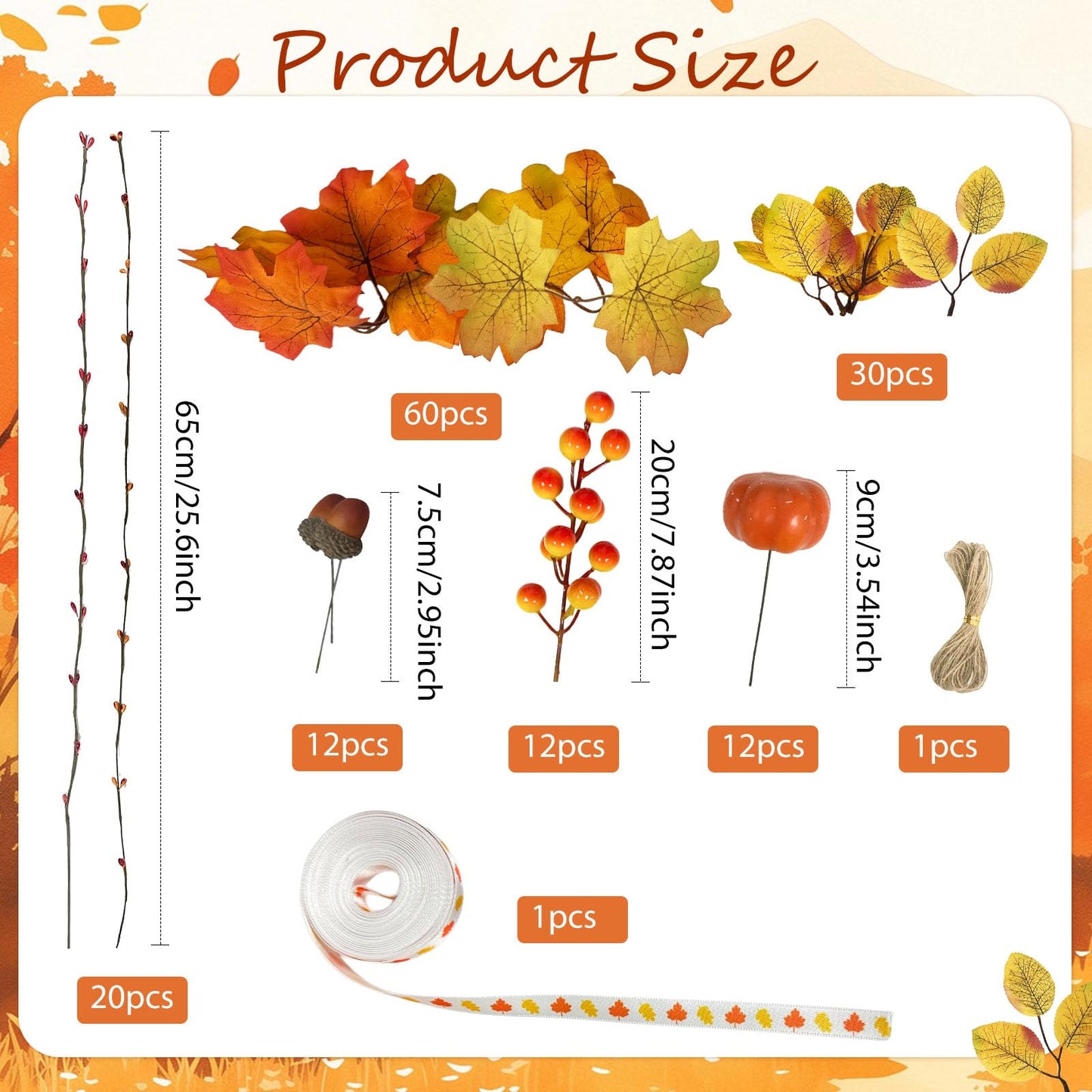 Cinrobiye 178 PCS Mini Fall Wreath Decorations Kits DIY Thanksgiving Maple Leaf Wreath for Front Door Autumn Candle Rings Wreaths Crafts for Garden Indoor Art Wall Hanging Wedding Table Home Decors
