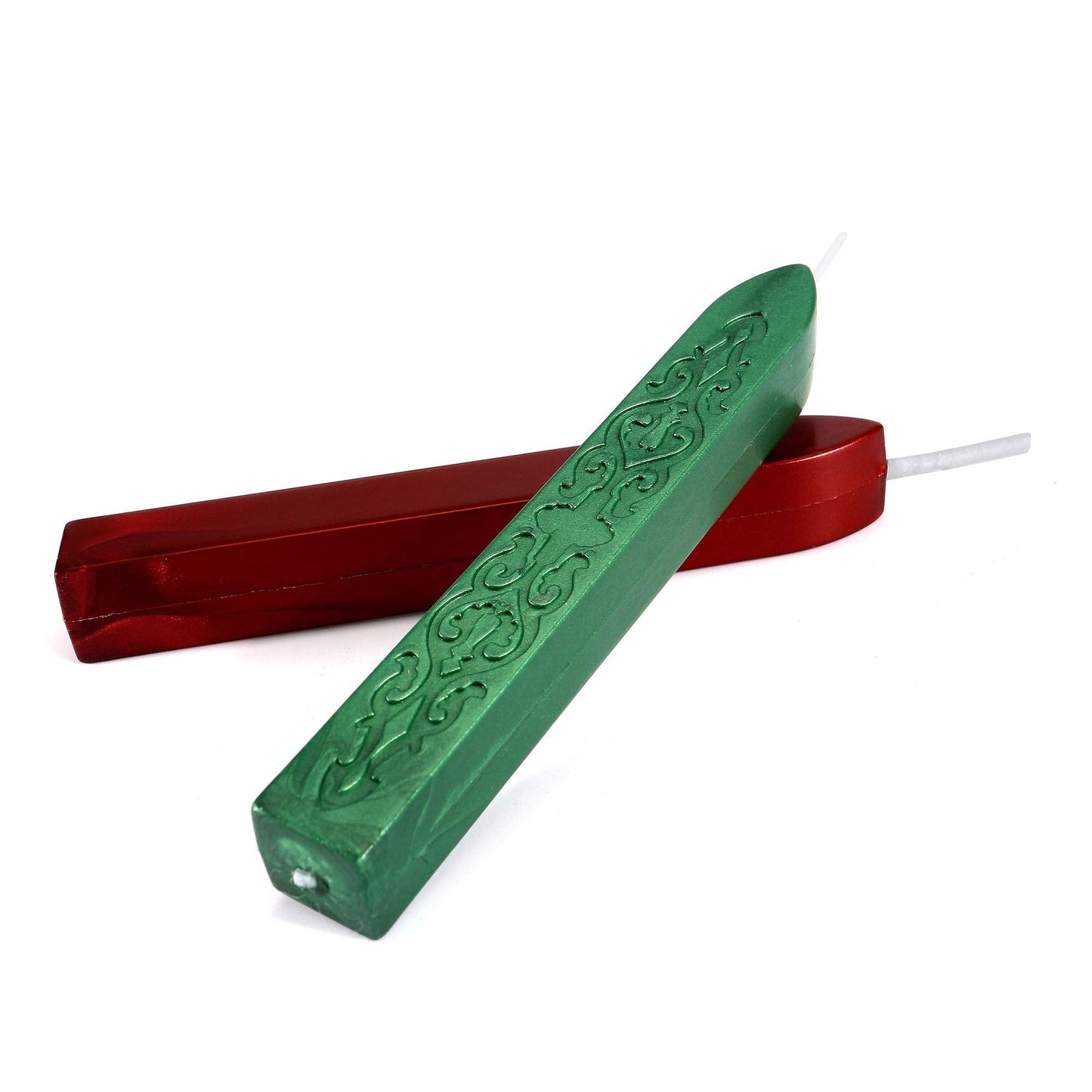 Yoption 12 Pcs Sealing Wax Sticks with Wicks, Antique Metallic Green Red Totem Fire Manuscript Seal Wax for Wax Seal Stamp (Metallic Green+Metallic Red)