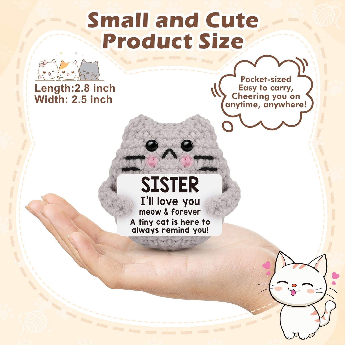 tGifGLonyi Mothers Day Sister Gifts for Sisters Inspirational Love You Birthday Gifts for Sister Bestie Birthday Easter Basket Essentials Handmade Crochet Cat