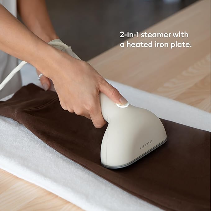 Steamery Handheld Clothes Steamer Cirrus 3, 1200W, US Plug, Heated Ironing Plate, Fast Heat Up, Garment Wrinkle Remover, Beige