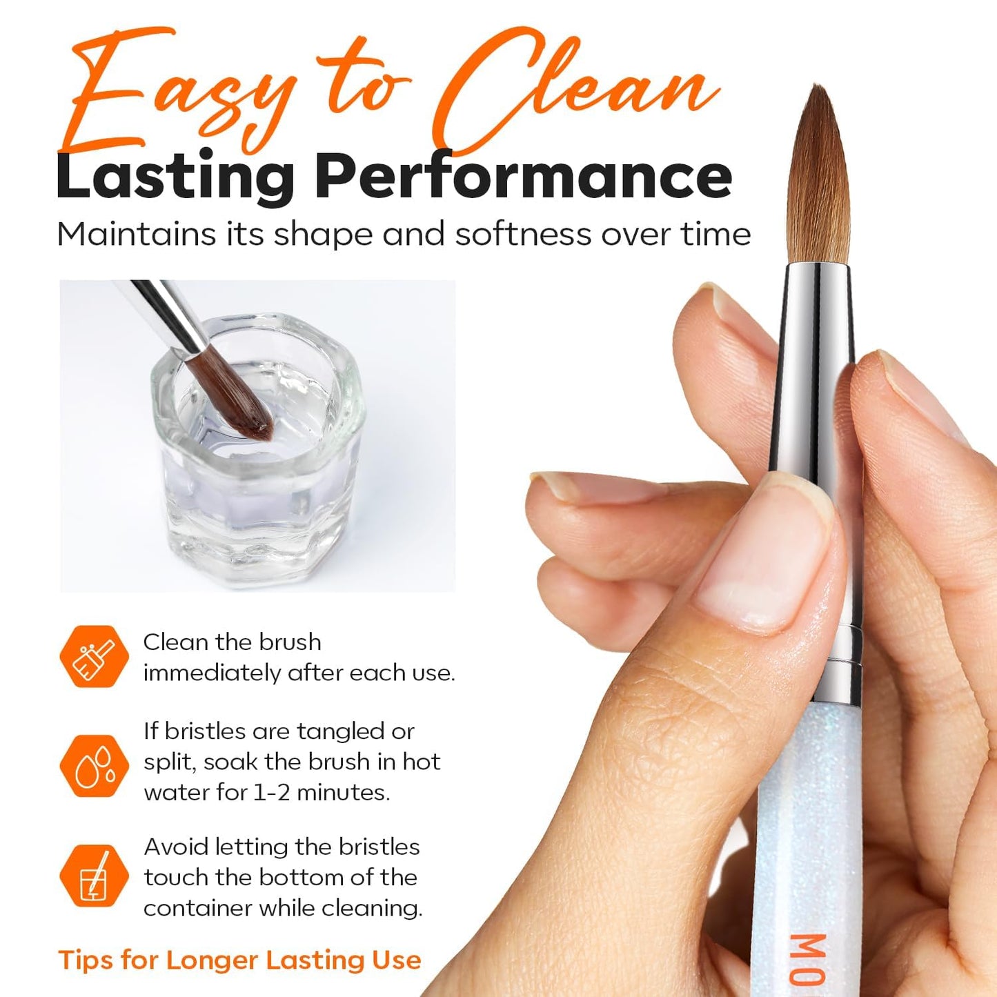 Modelones Pro Luxe Acrylic Nail Brush, 100% Pure Kolinsky Sable Hair Size 8 Acrylic Powder Application Brushes Oval Crimped Shaped Sturdy Ergonomic Handle for 3D Nail Art Professional DIY Use