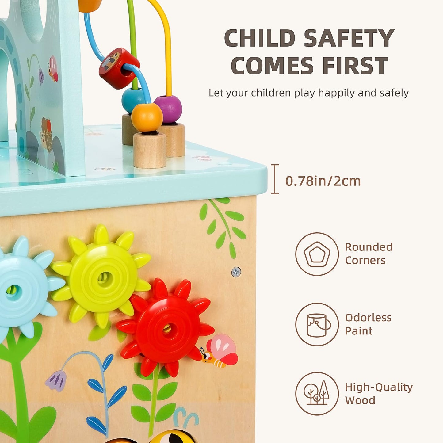 OOOK All-in-one Activity Center, 5 in 1 Baby Activity Table with Gear Game, Kids Sensory Table Play Cube with Montessori Calendar, Bead Maze, Shape Sorter, Ball Drop and More