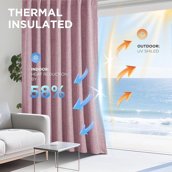 Joydeco Blackout Curtains for Bedroom - 108 Inch Long 100% Light Blocking 2 Panels Set Pink Drapes, Thermal Insulated Room Darkening Curtains, Linen Textured for Living Room, Rod Pocket & Back Tabs
